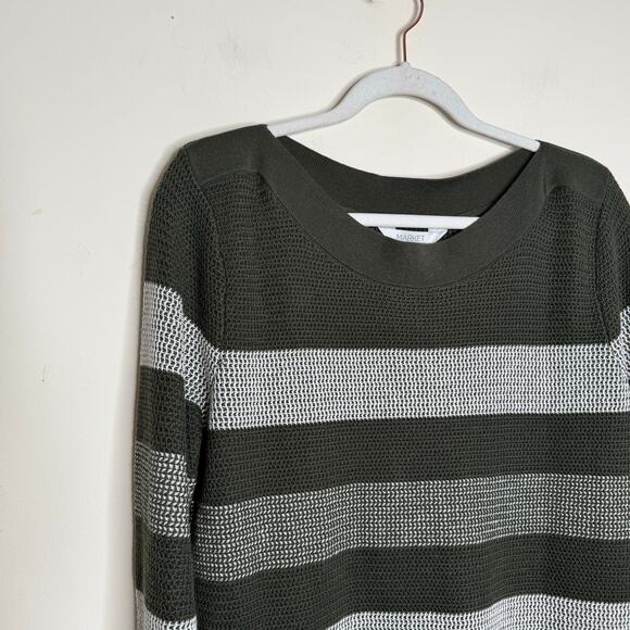 Market & Spruce Waffle Knit Boat Neck Sweater - Green Gray Striped NWT Size XL - Picture 3 of 8